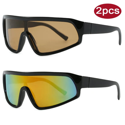 Cycling 2pcs Fashion New Sports Sunglasses Women Punk Style Outdoor Eyeglasses One Piece Personalized Square Glasses Unisex