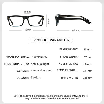 Fashion Men Prescription Myopia Glasses Luxury Brand Black Square Blue Light Blocking Eyewear Male Glasses For Vision 0 To -6.0