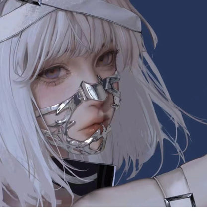 Cyberpunk Metal Mask Niche Design Irregular Fluid Mechanical Wind Earrings Lip Rings Adjustable Face Accessories for Men
