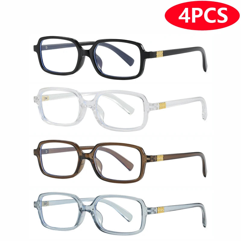 4pcs New Fashion Women Small Square Eyeglasses Frame Outdoor Casual Eyeglasses Anti Blue Light Eyewear Rivet Glasses Unisex
