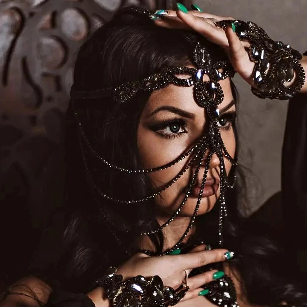 Stonefans Black Layered Mask Full Face for Women Sexy Jewelry Costume Hair Carnival Club Disguise Rave Accessories Cosplays Gift