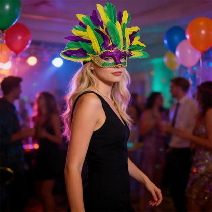 Carnival Masque Mardi Gras Masque Colorful Feather Masquerade Masque for Women Venetian Carnival Costume Party Masques