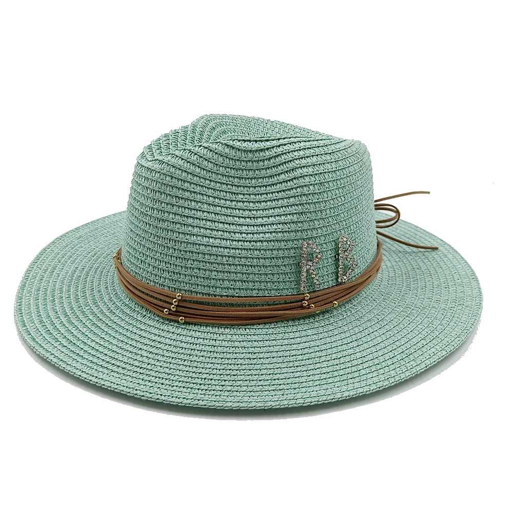 RB Rhinestone Sun Hats Women Men Summer Panama Wide Brim Straw Hats Fashion Colorful Outdoor Jazz Beach Sun Protective Cap