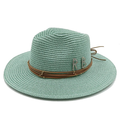 RB Rhinestone Sun Hats Women Men Summer Panama Wide Brim Straw Hats Fashion Colorful Outdoor Jazz Beach Sun Protective Cap