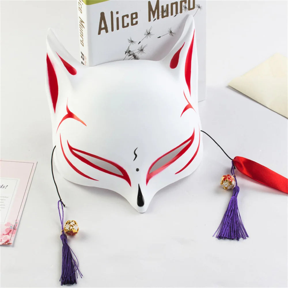 Fashion Anime Fox Mask Hand-painted Mask With Tassels Bell Halloween Masquerade Party Festival Cosplay Photo Prop Cute Gift