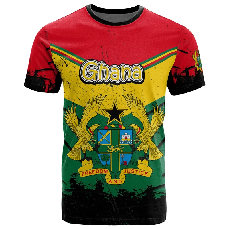 African Ghana T-shirt Fashion 3D Printed Coat Of Arms T Shirts For Men Casual Round Neck Tees Summer Sports Tops Short Sleeves