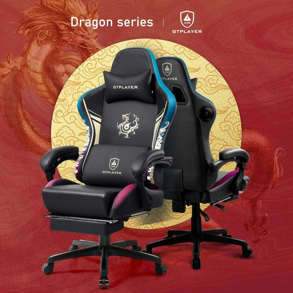 GTPLAYER Gaming Chair with Bluetooth Speakers and Footrest, Dragon Series Video Game Chair ，Heavy Duty Ergonomic Chair，Esports G
