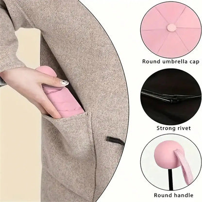 Compact black mini capsule umbrella - portable, foldable, manually open, with sun protection coating, durable design with
