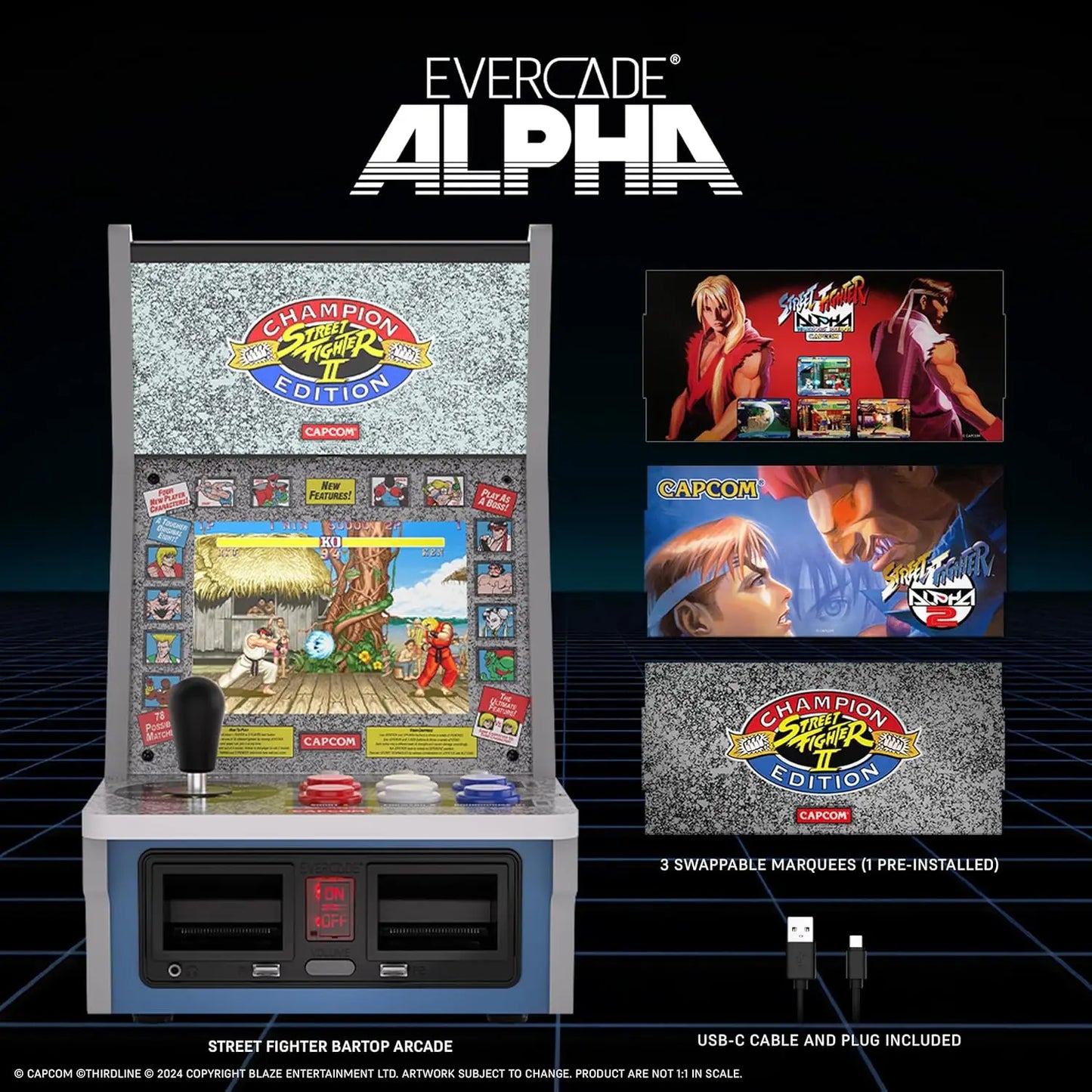 Evercade Alpha Street Fighter Bartop Arcade Pre Assembled Unit with Competition Grade Arcade Controls 8 High Resolution IPS