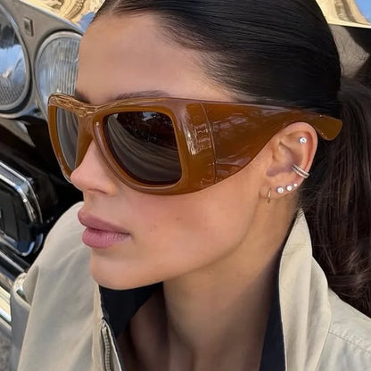 QVQV Trendy Oversized Square Sunglasses Women Men Luxury Brand Original Thick Frame Sunglasses Retro Outdoors Driving Shades