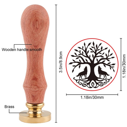 1Set Tree of Life Wax Sealing Stamp Vintage Plant Wax Seal Stamp with 30mm Brass Head and Wooden Handle for Envelopes Photo