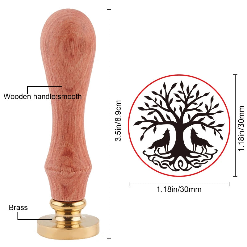 Set Tree of Life Wax Sealing Stamp Vintage Plant Wax Seal Stamp with 30mm Brass Head and Wooden Handle for Envelopes Photo