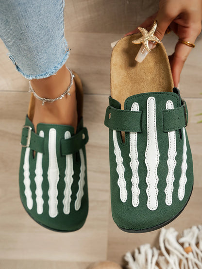 Women's New Half-Slip Halloween Trendy Skeleton Print Slip-On Design Sandals, Closed-Toe Low-Top Buckle Strap Casual Slippers, Suitable for Indoor and Outdoor Wear, Spring, Summer, and Autumn, Unique Street Style Minimalist D