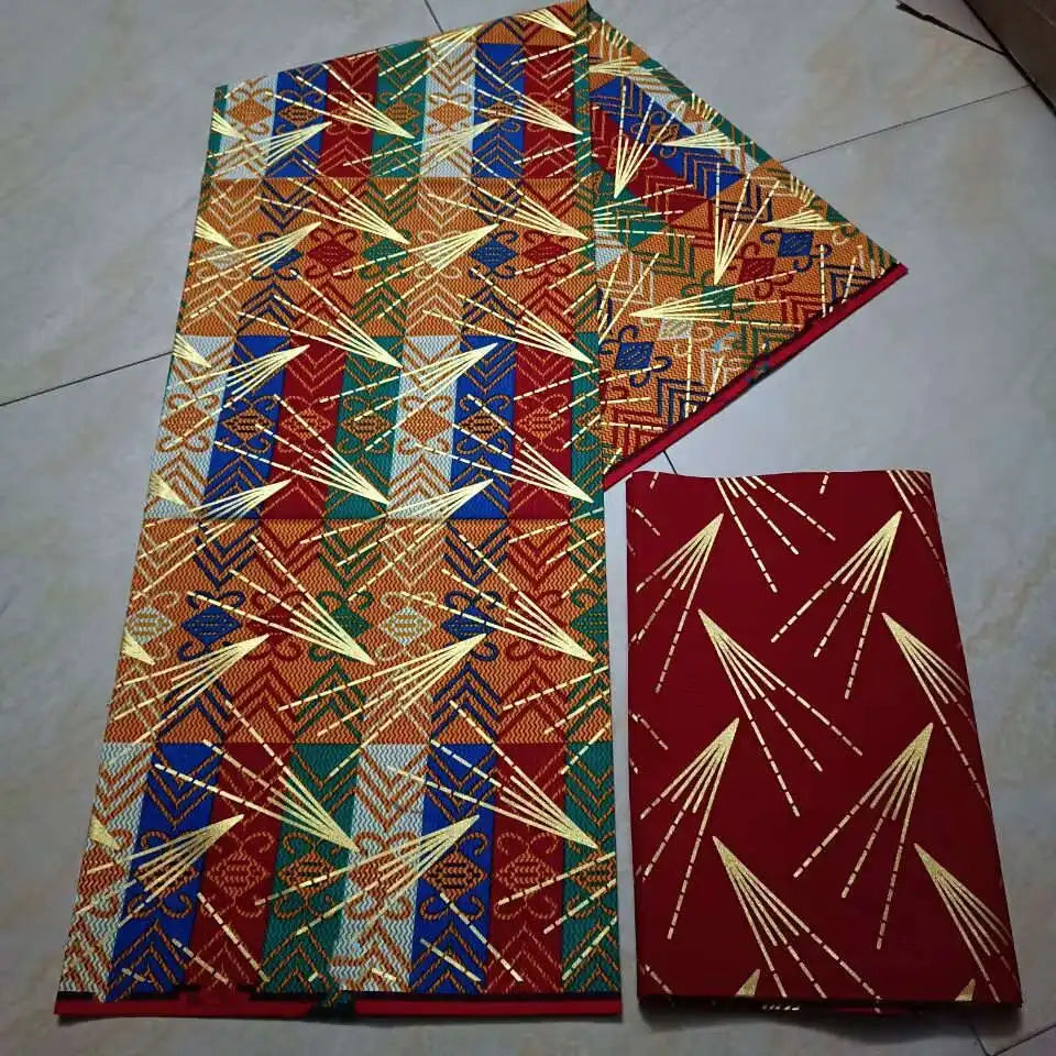 KENTE 4+2YARD 2024 Latest Design 6 Yards/lot African Fabric Gold Powder Ankara 100% Cotton Farbic For Sewing Wax Print Fabric