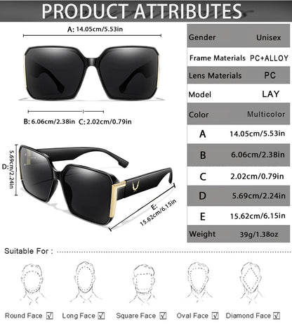 Luxury Vacation Sunglasses for Women and Men Trendy Street Square Shades with UV protection for Outdoor Hiking, Cycling Travel