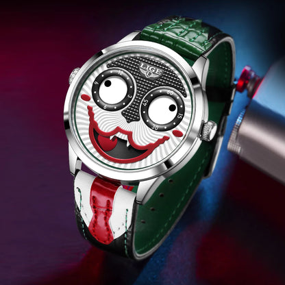 LIGE Creative Joker Watch Men Clown Men's Watches Fashion Leather Strap Waterproof Quartz Wristwatches Moon Phase Clock+BOX