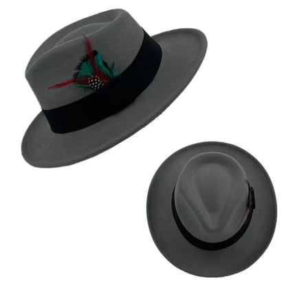 Fedora Men's Feather Wide-brimmed Hat Unisex Wool Felt Jazz Top Hat Autumn and Winter Ladies Hat Church Men's Hat Casual