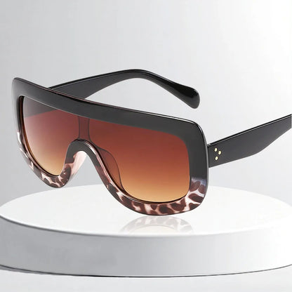 Oversized Leopard Print Shield Sunglasses – Amber Tortoise Frame, Gradient Brown Lens, UV400 Fashion Sun Glasses for Women & Men