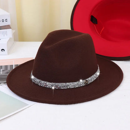 women fedoras golden chain fedora hat women men wide brim solid color jazz top hat autumn winter new Panama hat gentleman hat