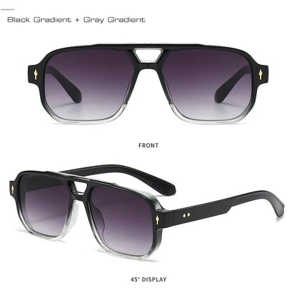 SO&EI Vintage Double Bridges Men Square Sunglasses Fashion Clear Ocean Lens Eyewear Women Trending Rivets Sun Glasses UV400