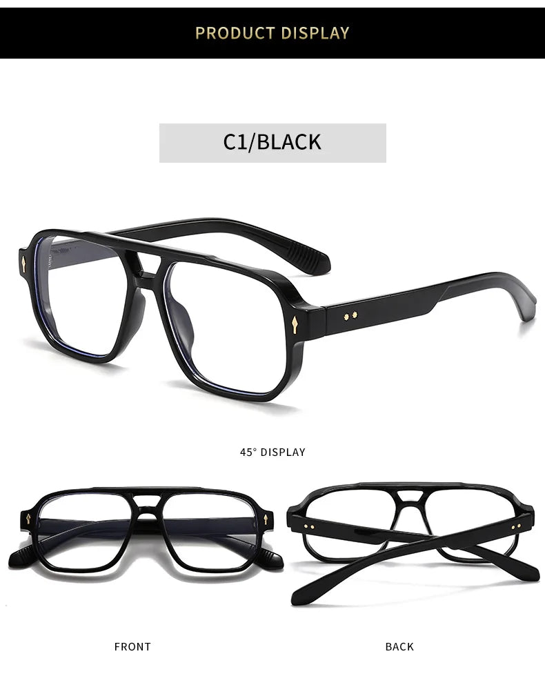 SHAUNA Double Bridges Anti Blue Light Retro Women Square Glasses Frame Fashion Men Optical Eyewear