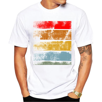 TEEHUB Mountain Sunset Brushstrokes Men T-Shirt African Safari Sunset T Shirts Short Sleeve Tshirts Geometric Harajuku Tee