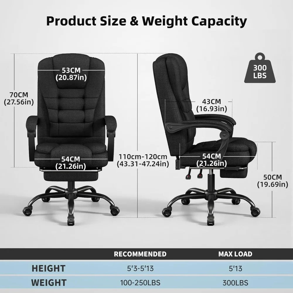 Office Chair, Big and Tall Fabric Gaming Chair with Footrest, Executive Comfortable Computer Desk Chairs, 360°, Customized