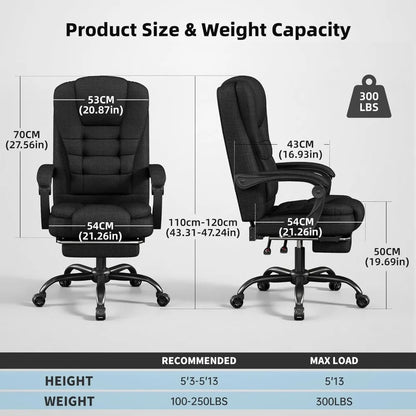 Office Chair, Big and Tall Fabric Gaming Chair with Footrest, Executive Comfortable Computer Desk Chairs, 360°, Customized