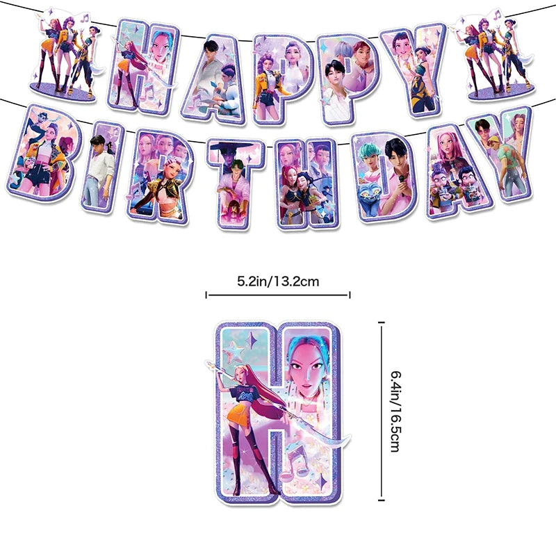 Kpop Birthday Party Decoration Tableware Set Birthday Party Supplies Balloons Cake Topper Hanging Flag Cups K-pop Party Decor