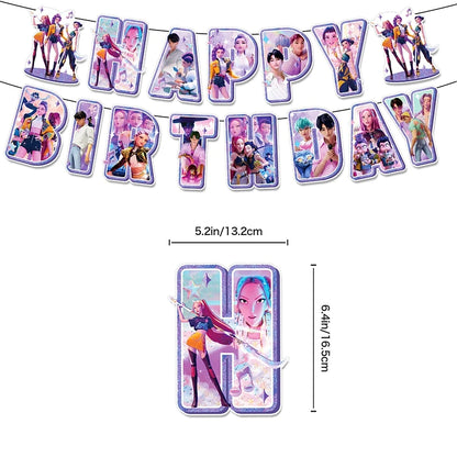 Kpop Birthday Party Decoration Tableware Set Birthday Party Supplies Balloons Cake Topper Hanging Flag Cups K-pop Party Decor