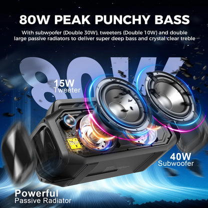 W-KING 80W Speakers Bluetooth Wireless, Portable Outdoor Speakers Loud with Bass Boost, Stereo Pairing, Reverse Charging, IPX6 W