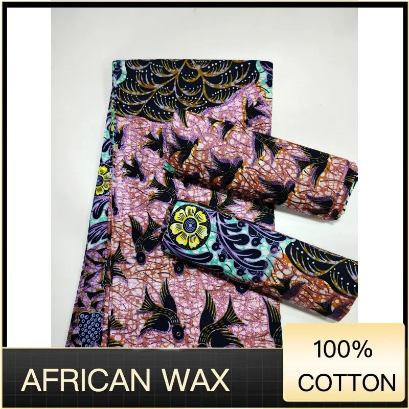 Soft Pagne 100%Cotton Gold Print Fabric African Real Wax Fabric High Quality Nigeria Ankara Grand  Fabric