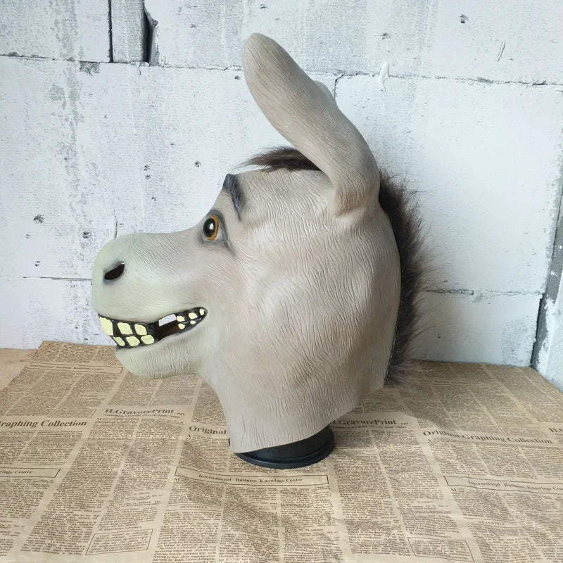 NEW Latex Animal Head, Adult Donkey mask loquacious donkey dance mask Halloween horror play funny performance animal hood