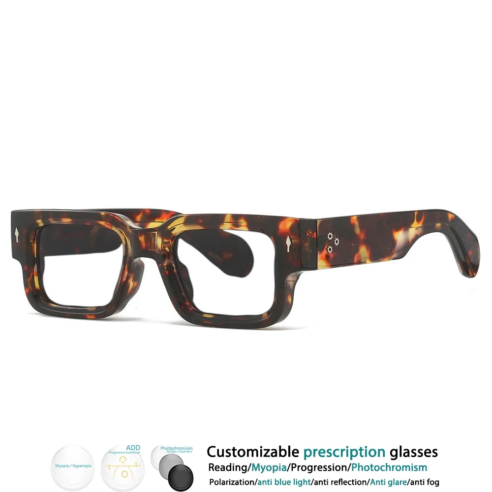 Luxury Brand Square Reading Glasses Men Women Retro Rivet Resin Optical Presbyopic Eyeglasses Custom Diopter +50~+600 #302032