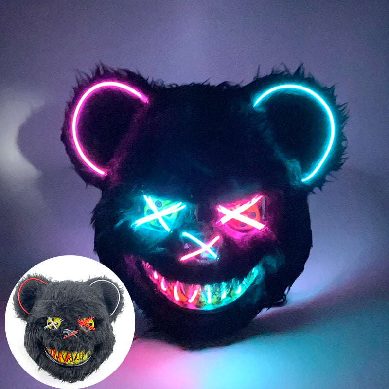Halloween Light Up Horror Mask Glowing Bloody Bear Killer Mask Flashing Neon Scary Bear Mask for cosplay mask purim props