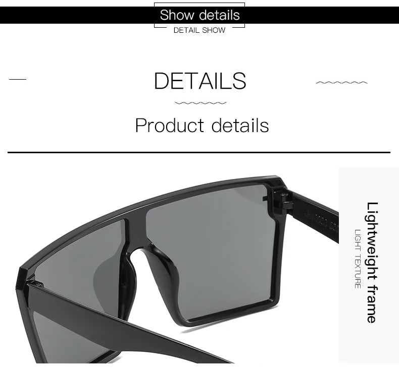 Oversized Square Sunglasses Women 2024 Luxury Brand Fashion Flat Top Red Black Clear Lens Men Fishing Shade Mirror UV400