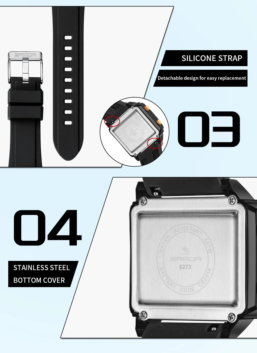SANDA 6273 Fashion Electronic Watches for Man Luminous Calendar Waterproof Clock Outdoor Sports Casual Ladies Digital Wristwatch