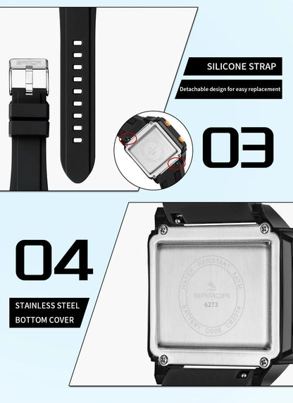 SANDA 6273 Fashion Electronic Watches for Man Luminous Calendar Waterproof Clock Outdoor Sports Casual Ladies Digital Wristwatch