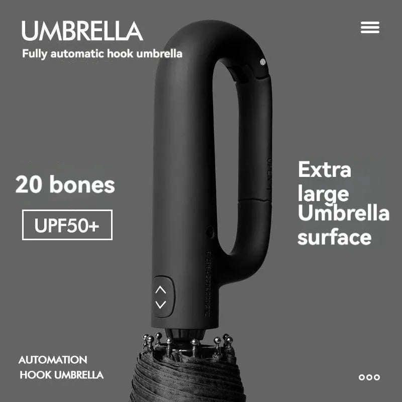 20 Rib Ring Buckle Automatic Folding Umbrella Extra Large Double UPF50+ Sunshade for Men Women