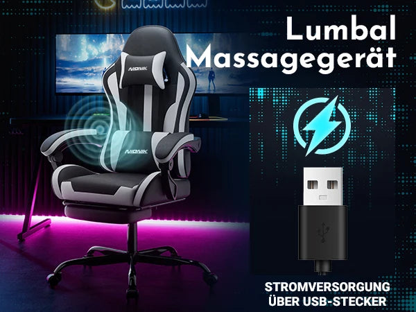 Gaming chair with Massage Ergonomic Desk chair Footrest Headrest Rotary chair for office and Gamers
