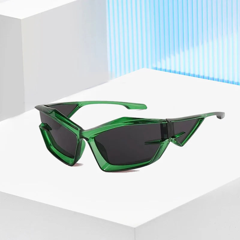 2026 New Y2K Sunglasses Women Men Green Frame Smoke Lens Geometric Cat Eye Sun Glasses UV400 Fashion Streetwear Party Festival