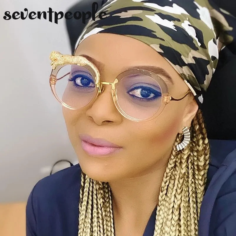 Oversized Round Sunglasses Women Big 2026 Luxury Brand Crystal Leopard-Shaped Sun Glasses for Ladies Anti Blue Light Eyeglasses