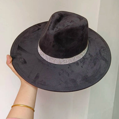 Women's suede 10cm wide Brim Fedora hat Men's autumn and winter felt jazz hat Classic suede Fedora Sombrero