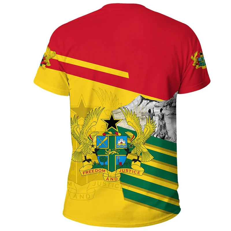 African Ghana T-shirt Fashion 3D Printed Coat Of Arms T Shirts For Men Casual Round Neck Tees Summer Sports Tops Short Sleeves