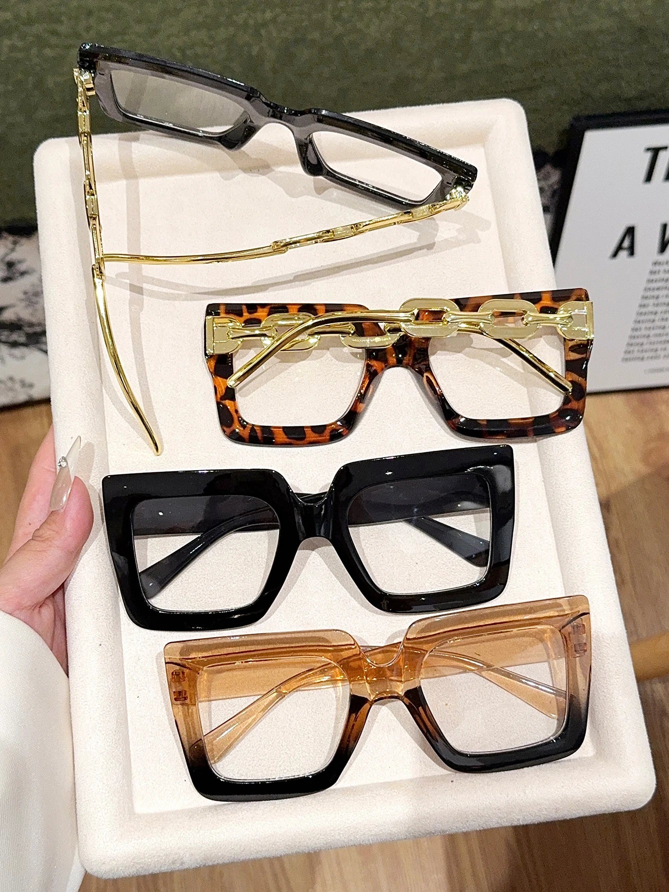 4Pcs Women's Oversized Square Frame Glasses, Fashionable Black Glasses, Tortoiseshell Glasses, Fashionable Outfits, Holiday Gift