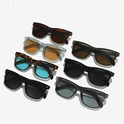 QVQV Fashion Leopard Blue Square Sunglasses Women Men Metal Stripes Brand Design Sun Glasses Men Outdoor Selfie Sunscreen Shades