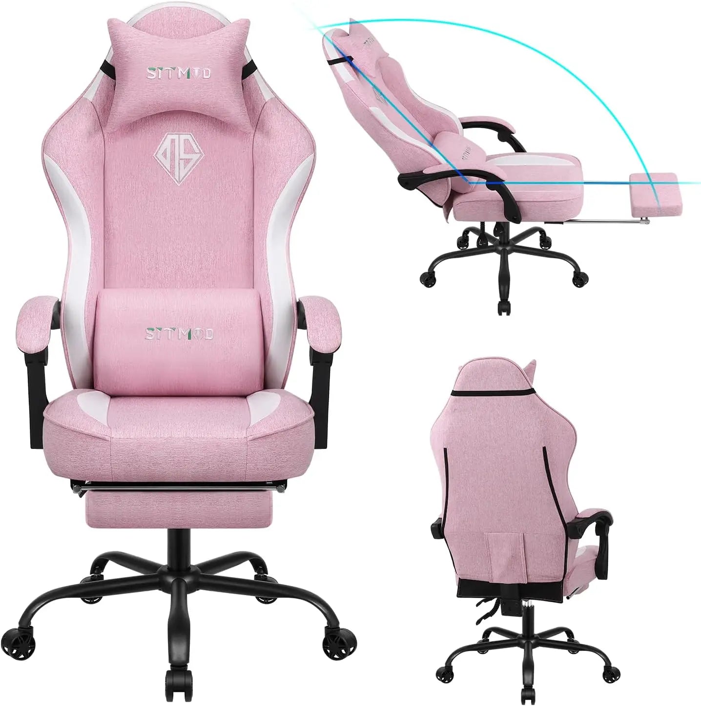 Gaming Chair, Video Game Chairs for Adults with Footrest High Back Headrest Lumbar Support Fabric Office Computer Desk Chair