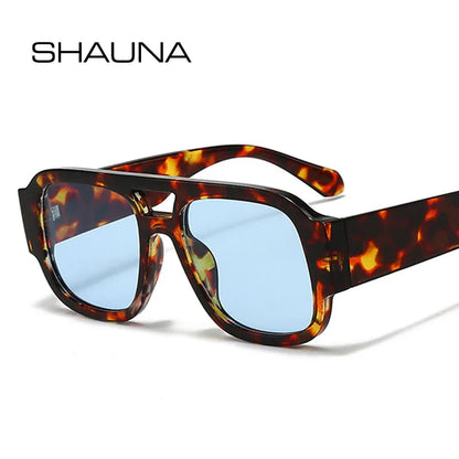 SHAUNA Fashion Double Bridges Square Women Sunglasses Retro Candy Color Leopard Men Sun Glasses Shades UV400