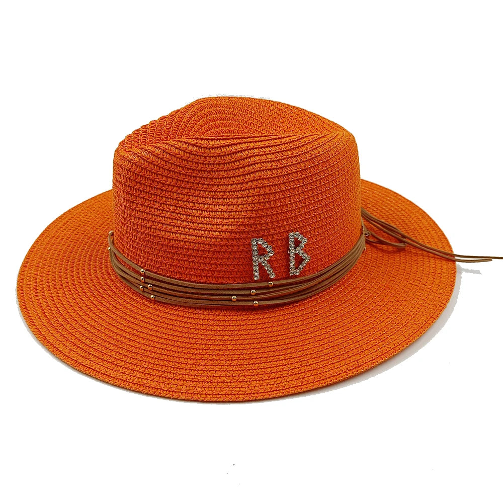 RB Rhinestone Sun Hats Women Men Summer Panama Wide Brim Straw Hats Fashion Colorful Outdoor Jazz Beach Sun Protective Cap