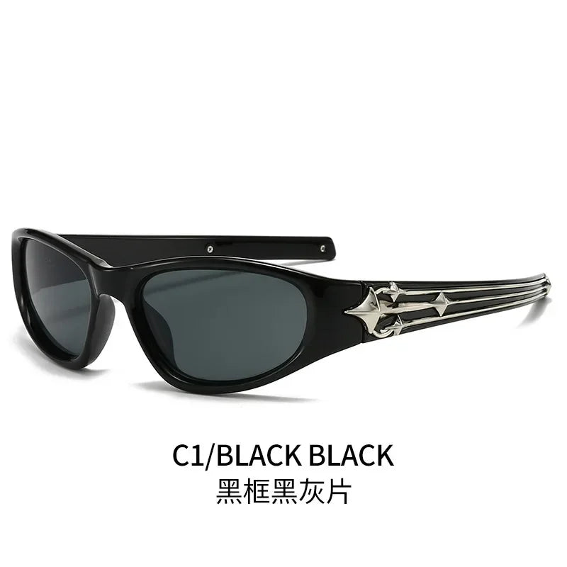 Y2K Fashion Cat Eye Sunglasses Women Men Luxury Brand Design Sun Glasses Popular Punk Hip Hop Rivet Star Eyeglasses Shades UV400